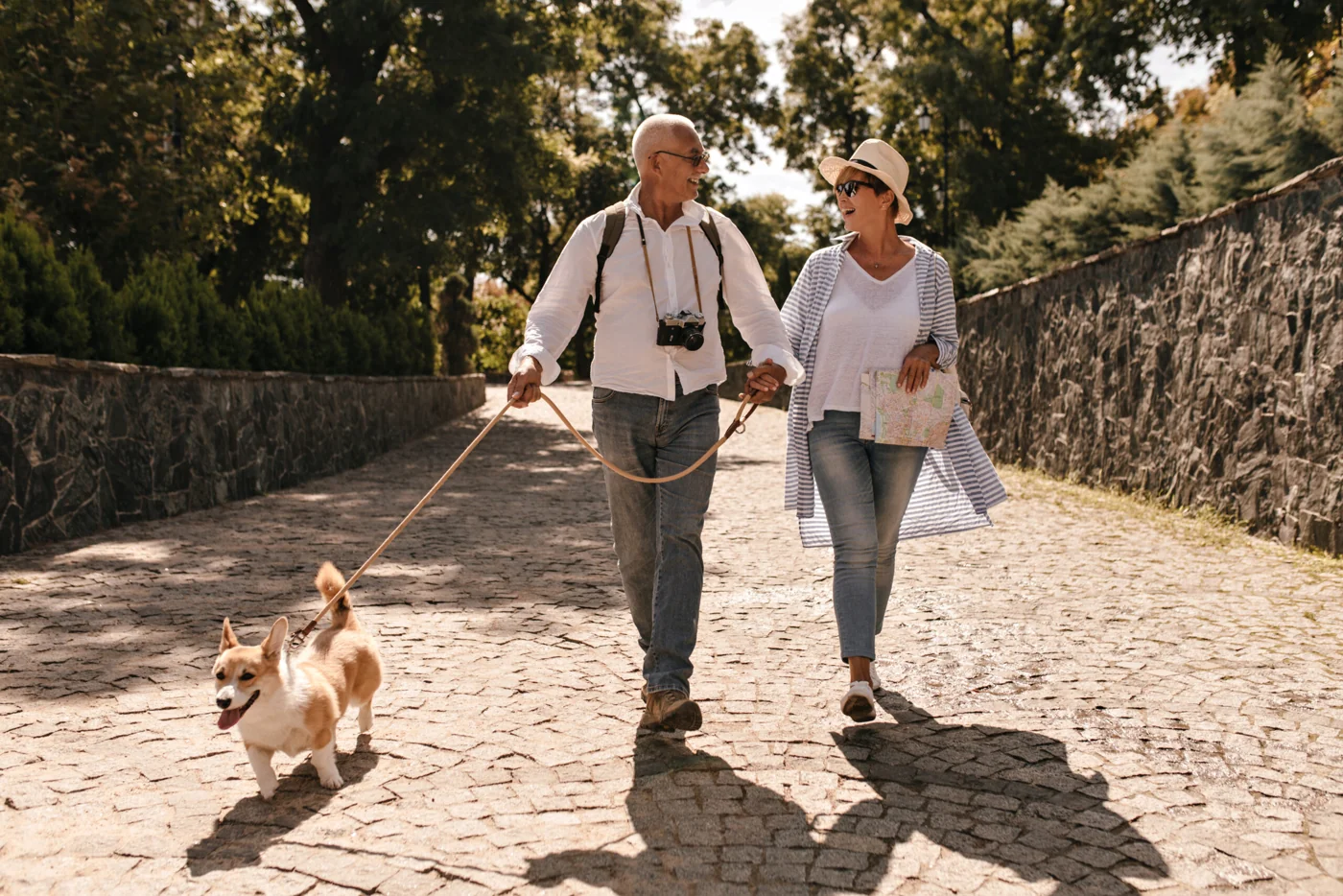 Older couple walking together outdoors